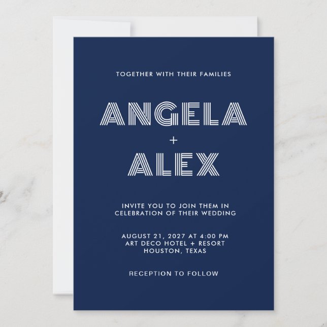 Invitation Mariage des noms géométriques géométriques bleu nu (Devant)