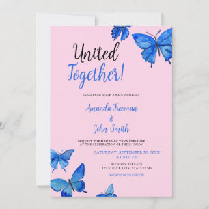 Invitation Mariage des papillons d'aquarelle bleu vibreux