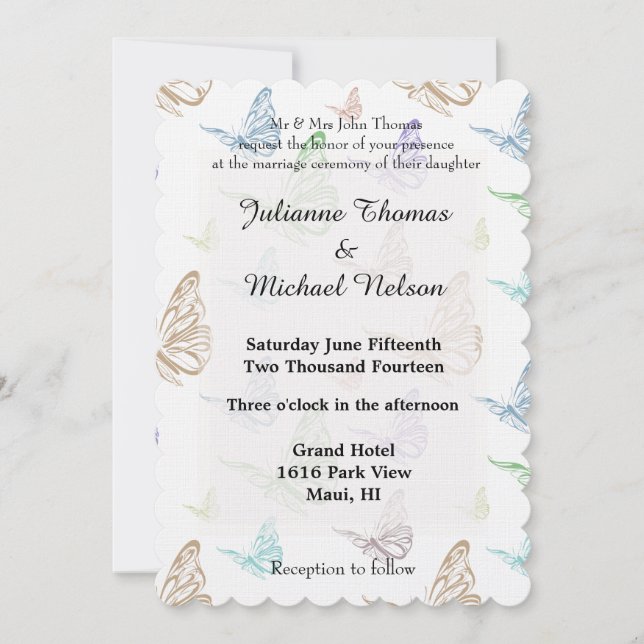 Invitation Mariage des papillons Pastel (Devant)