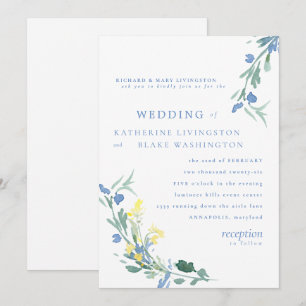 Invitation Mariage des parents Fleurs sauvages bleu et jaune