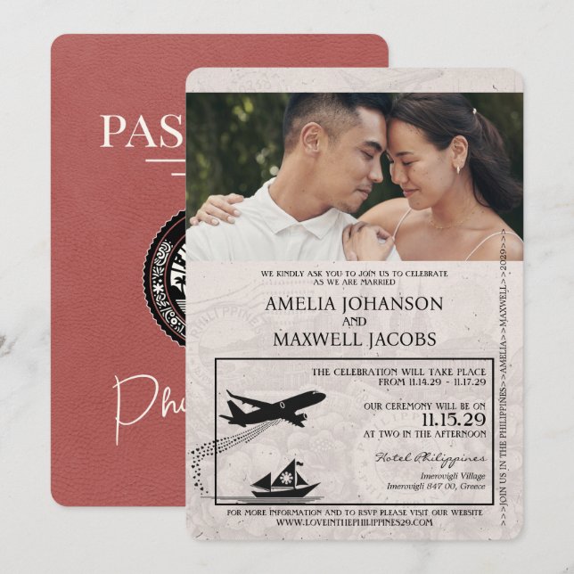 Invitation Mariage des passeports philippins de Bourgogne lég (Devant / Derrière)