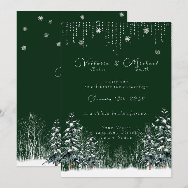 Invitation Mariage des pins à neige de la forêt d'hiver (Devant / Derrière)
