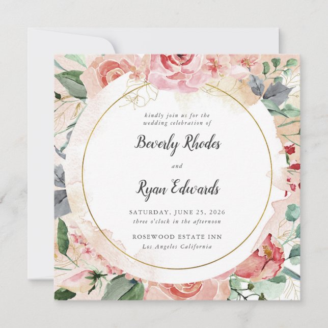 Invitation Mariage des Roses de couleur rouge (Devant)