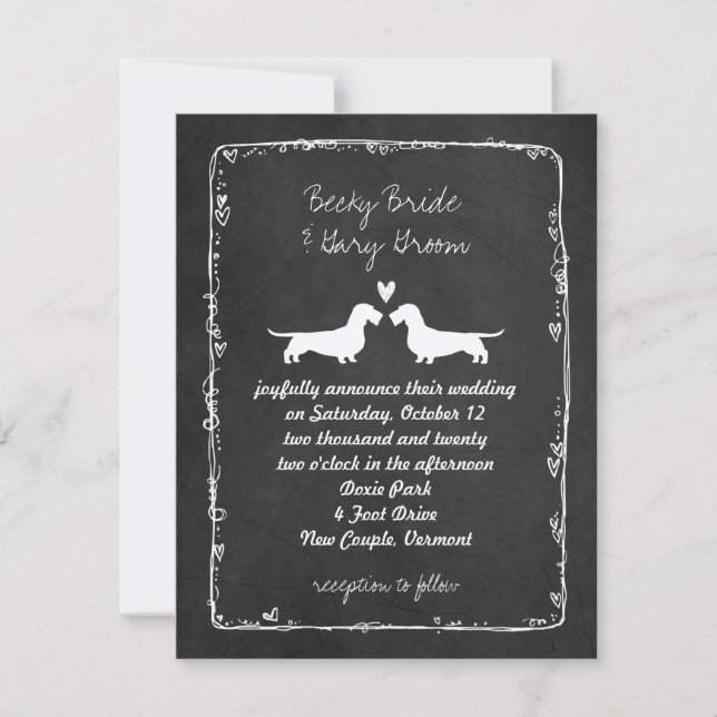 Invitation Mariage des silhouettes de fils Haired Dachshund (Devant)