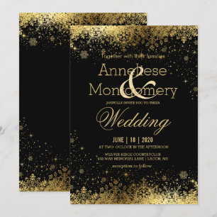Invitation Mariage des Snowflakes noir et or