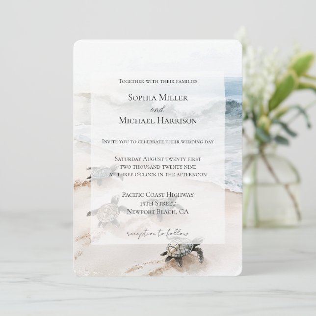 Invitation Mariage des tortues de mer Ocean Beach Coast (Debout devant)