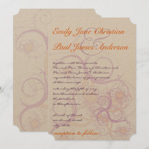 Invitation Mariage des tourbillons et des coeurs orange et vi