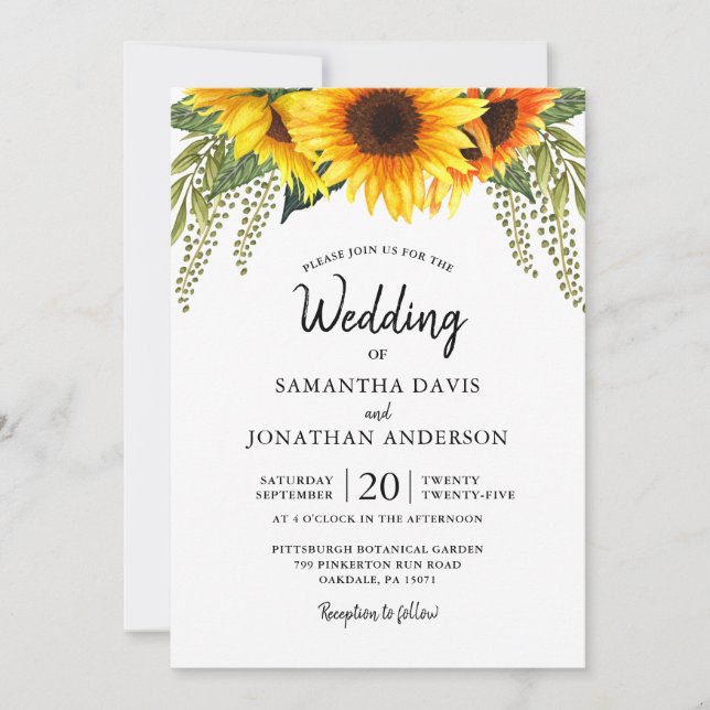 Invitation Mariage des tournesols d'automne (Devant)