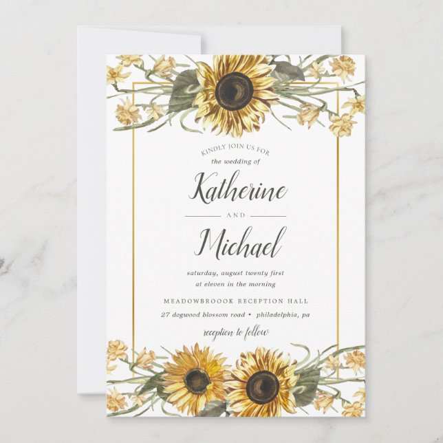 Invitation Mariage des tournesols d'été (Devant)