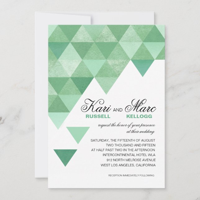 Invitation Mariage des triangles géométriques| vert menthe (Devant)