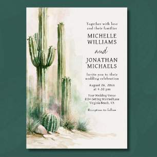 Invitation Mariage Désertique Sud-Ouest au Cactus Aquarelle