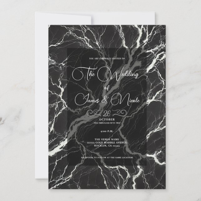 Invitation Mariage design en marbre noir et blanc (Devant)