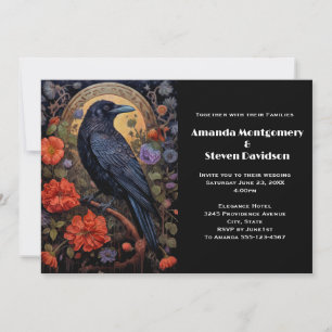 Invitation Mariage Design Gothique Corbeau Noir avec Fleurs