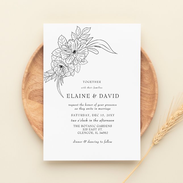 Invitation Mariage d'esquisse florale minimaliste (Créateur téléchargé)