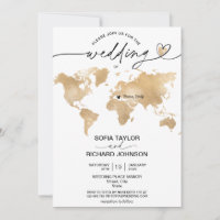 Mariage Destination Gold World Map Heart Invitatia