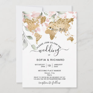 Invitation Mariage Destination Gold World Map Heart Invitatia