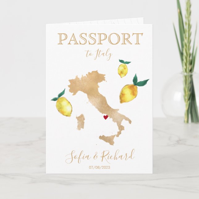 Invitation Mariage Destination Passeport Gold Capri Italie (Devant)