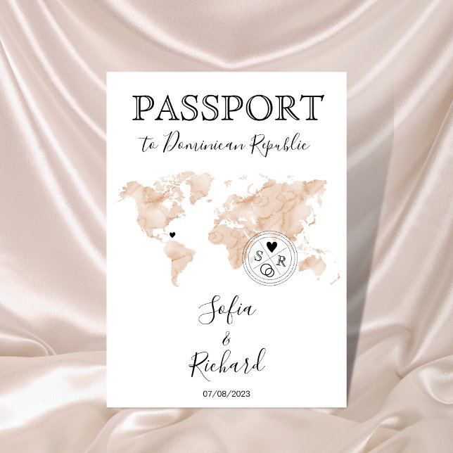 Invitation Mariage Destination Passport Blush World Map Peach (Créateur téléchargé)