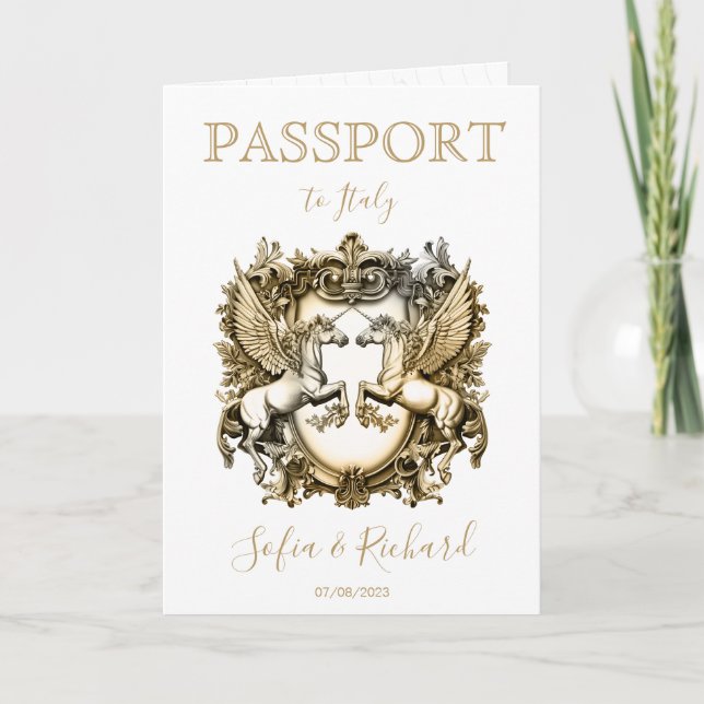 Invitation Mariage Destination Passport Gold Crest (Devant)