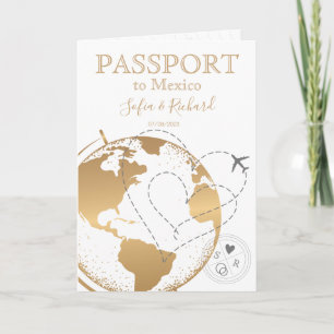 Invitation Mariage Destination Passport Gold Plan du monde