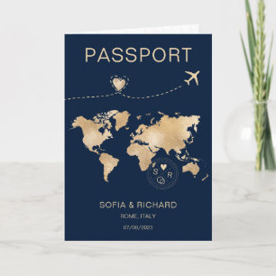 Invitation Mariage Destination Passport Gold Plan du monde