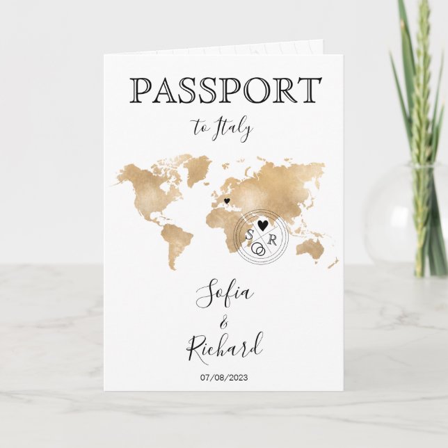 Invitation Mariage Destination Passport Gold World Code QR (Devant)