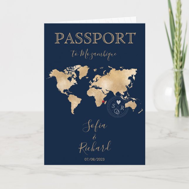 Invitation Mariage Destination Passport Gold World Map Invita (Devant)