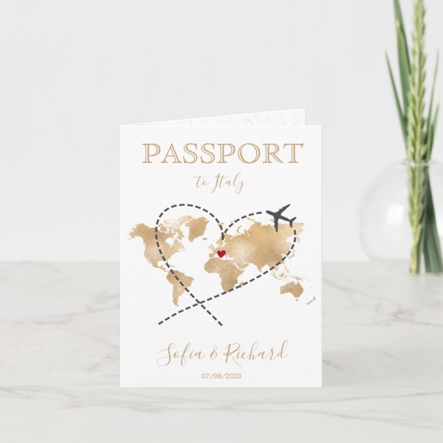 Invitation Mariage Destination Passport World Map Code QR (Devant)