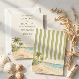 Invitation Mariage Destination Plage Moderne Rayure Vert Saug