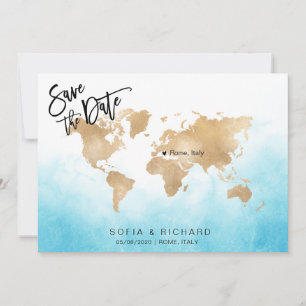 Invitation Mariage Destination World Map Gold Movable Heart