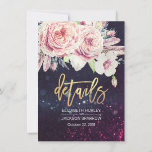 Invitation Mariage Détail Floral Violet Éclairage à cordes