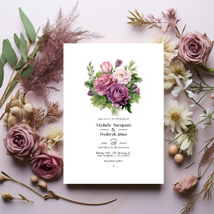 Invitation Mariage d'été à la floraison verte de mauve et de 
