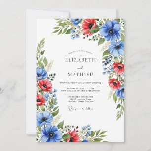 Invitation Mariage d'été bleu royal et rouge radiant