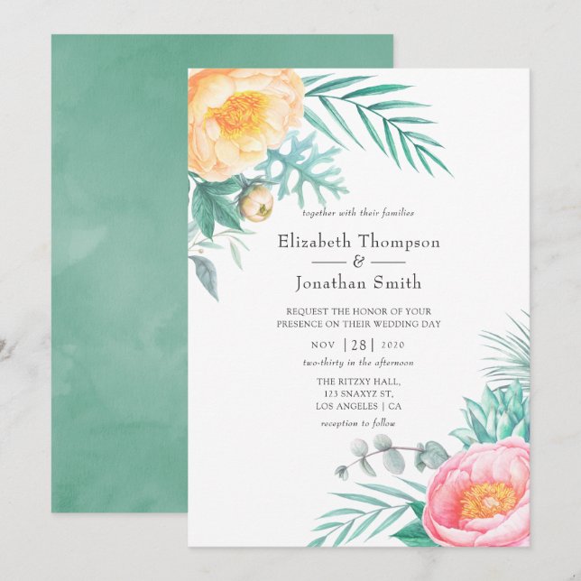 Invitation Mariage d'été de la Monnaie Tropicale (Devant / Derrière)