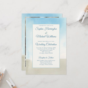 Invitation Mariage d'été de plage Modèle QR Code sur le dos