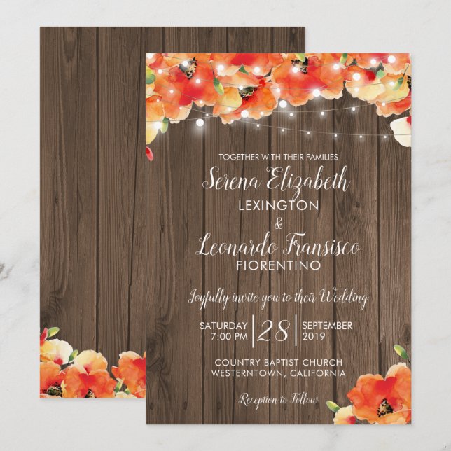 Invitation Mariage d'été de Poppy (Devant / Derrière)