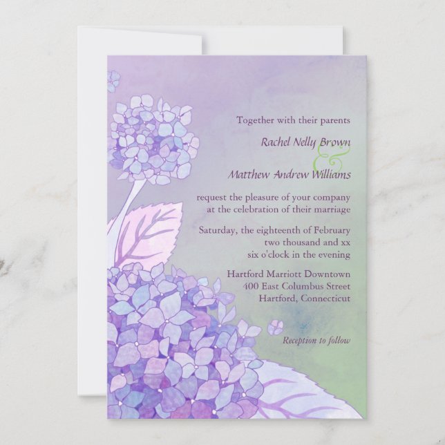 Invitation Mariage d'été de Purple Hydrangeas (Devant)
