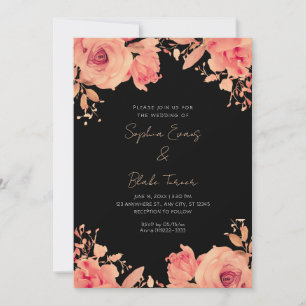 Invitation Mariage d'été de roses orange romantiques noir