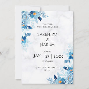 Invitation Mariage d'été élégant aux fleurs bleues