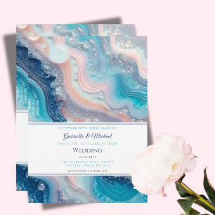 Invitation Mariage d'été en agate de marbre rose sarcelle