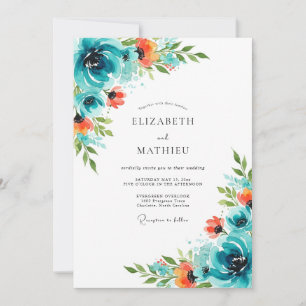 Invitation Mariage d'été énergique orange sarcelle