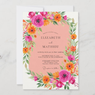 Invitation Mariage d'été énergique rose orange