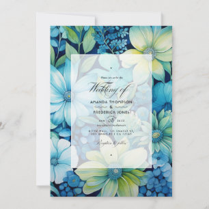 Invitation Mariage d'été Floral bleu et vert