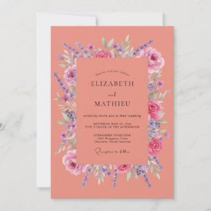 Invitation Mariage d'été floral luxuriant corail