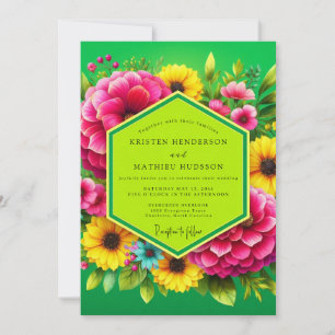 Invitation Mariage d'été floral vert vibrant