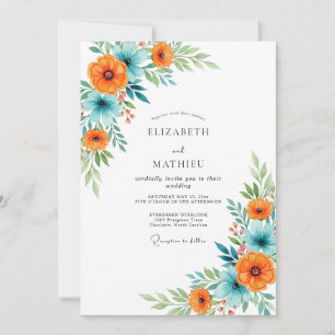 Invitation Mariage d'été glorieux orange sarcelle