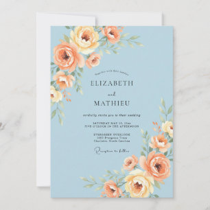 Invitation Mariage d'été gracieux bleu azur