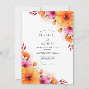 Invitation Mariage d'été luxuriant orange magenta