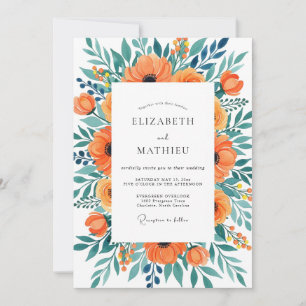 Invitation Mariage d'été pittoresque sarcelle mandarine