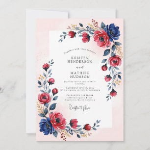 Invitation Mariage d'été romantique Navy Crimson